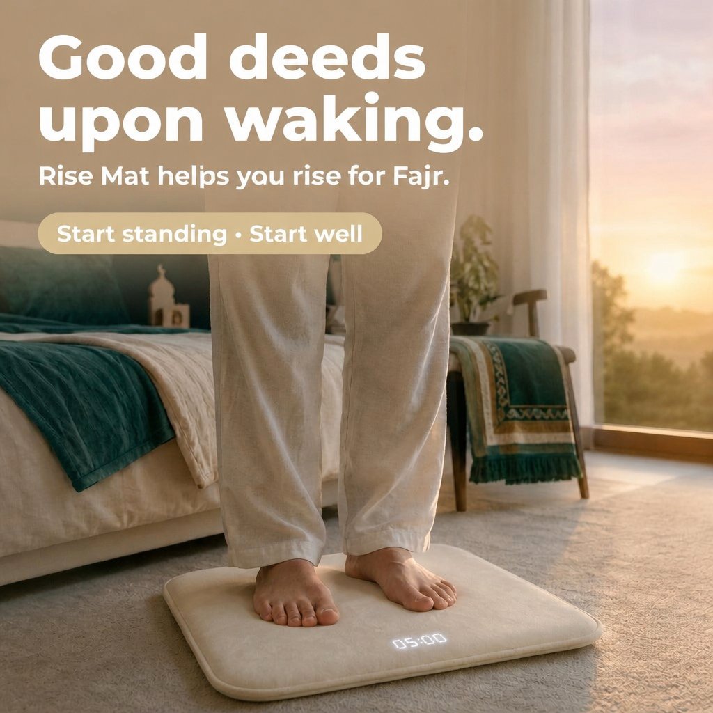 Person standing on the Rise Mat beside the bed at Fajr time
