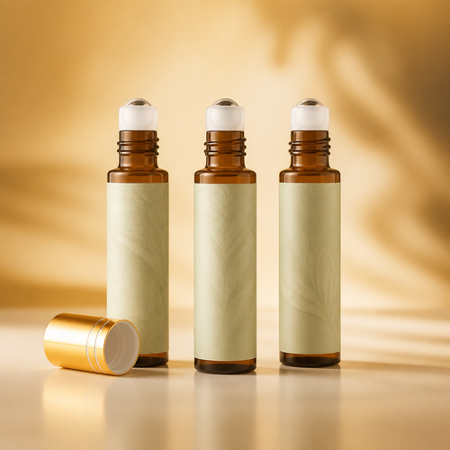 Three Misk attar oil roll-on bottles arranged together
